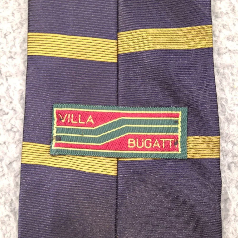 Villa‎ Bugatti Tie Necktie Mens Blue Gold Striped Italian Silk Made In USA